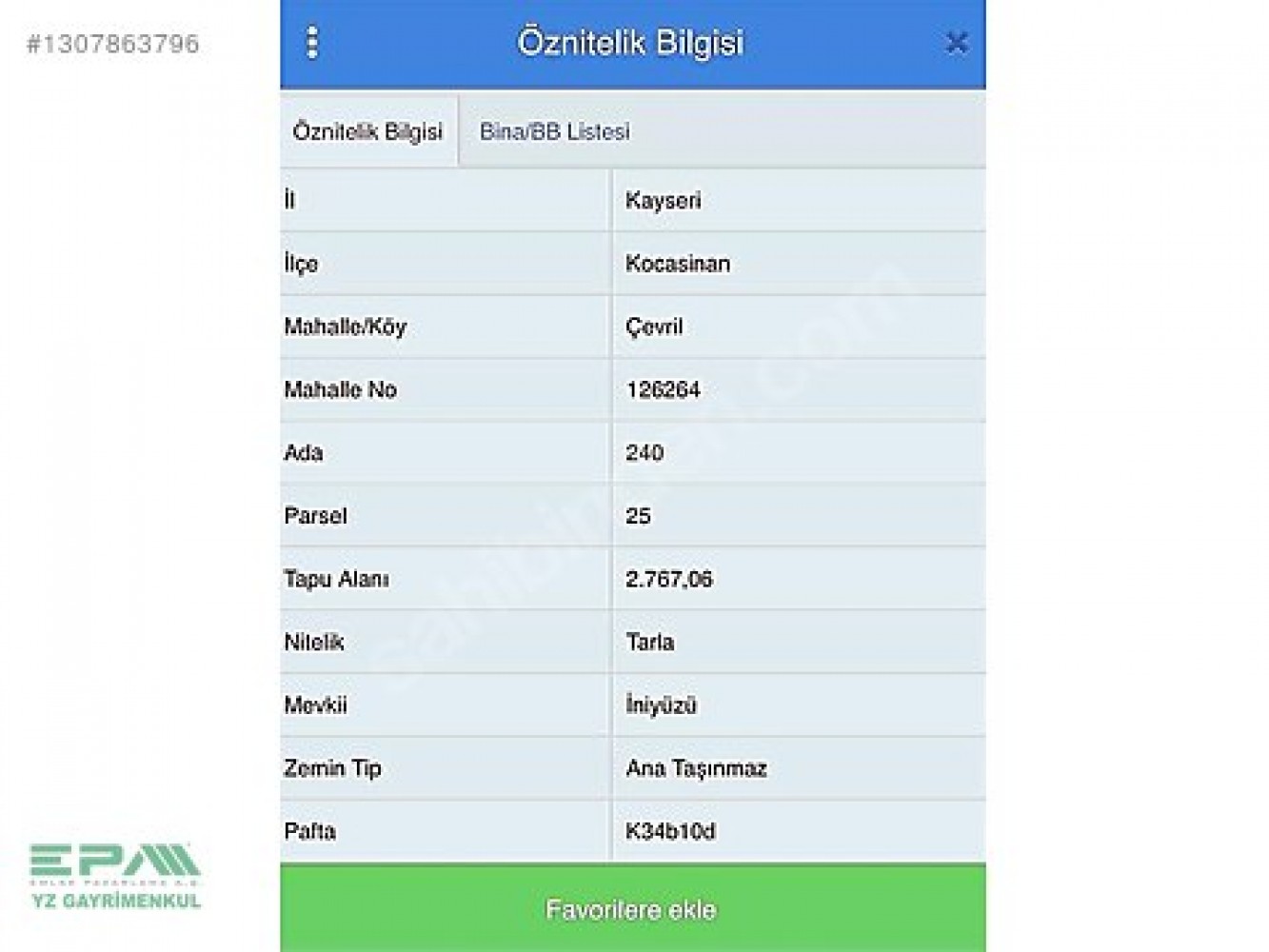 ÇEVRİL İNİ YÜZÜ MEVKİİNDE 2.767 m² SATILIK TARLA
