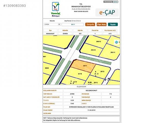 Evrensekide Satılık Köşe Parsel Arsa: 615m², 3 Kat İmarlı