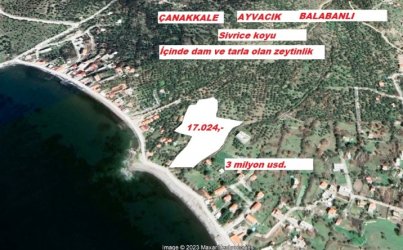 AYVACIK (ASSOS) Bölgesi Sivrice Koyuma cepheli 17.500.m2 arsa