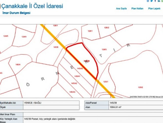 ÇANAKKALE YENİCE BAĞLI KÖYÜNDE  tarla