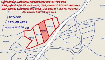 Çanakkale Lapseki Kocabaşlar Köyü satılık Villa imarlı arsalar
