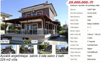 AYVALIK ALİ ÇETİNKAYA da SATILIK 2 KATLI VİLLA
