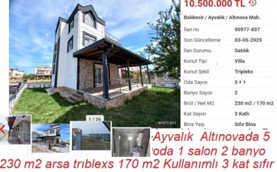 AYVALIK ALTINOVA SATILIK VİLLA 200 metre deniz