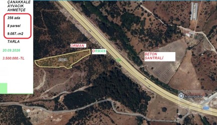 Ayvacık, Ahmetçe Köyü, Çanakkale İzmir Yoluna Cepheli tarla