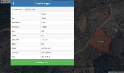 BİLECİK SÖĞÜT İLÇESİ KÜRE KÖYÜ SATILIK TEK TAPU MÜSTAKİL ARSA