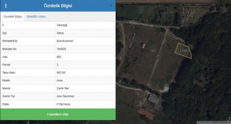TEKİRDAĞ SARAY BÜYÜKYONCALI CAMLIBEL MÜSTAKİL TAPULUSATILIK ARSA