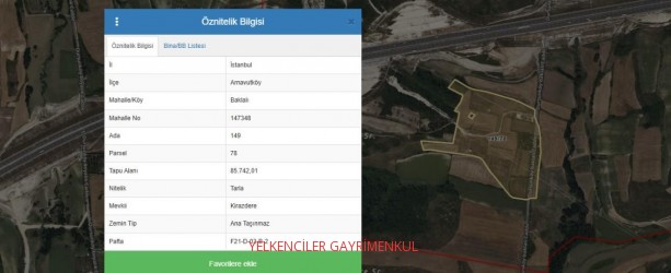 İSTANBUL ARNAVUTKÖY BAKLALI 250 M2 SATILIK ARSA