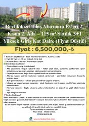 Beylikdüzü İhlas Marmara Evleri 2. Kısım 2.Ada–115 m² Satılık 3+1 Yüksek Giriş Kat Daire Fiyat Düştü