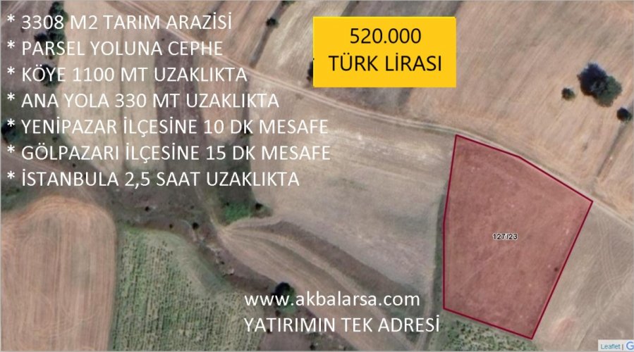 BİLECİK-YENİPAZAR PARSEL YOLUNA CEPHE 3308 M2