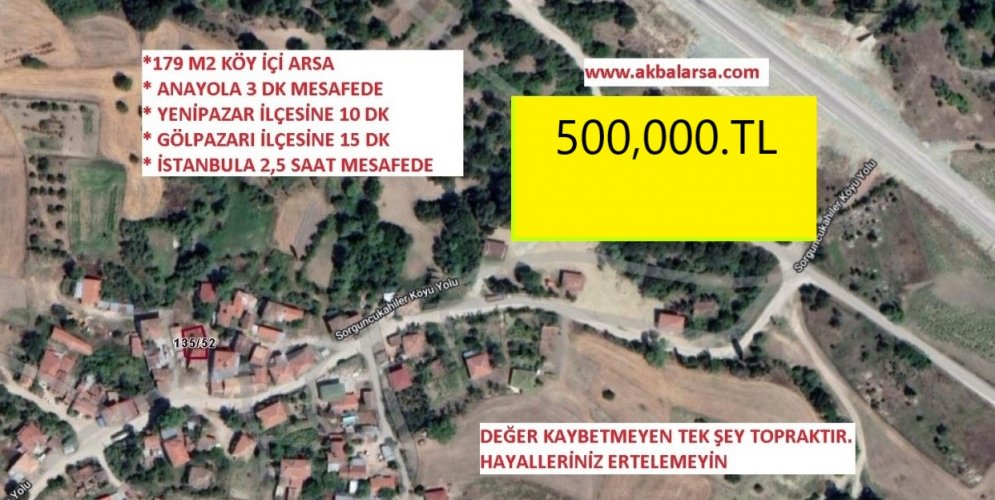 BİLECİK YENİPAZAR SORGUNCUKAHİLER KÖY İÇİNDE 172 M2 EV ARSASI