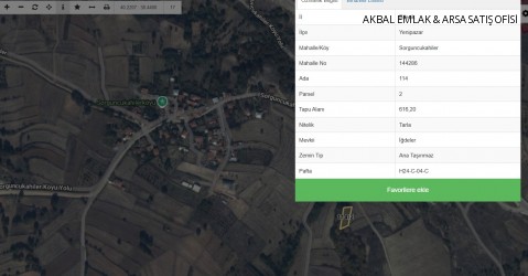 SORGUNCUK AHİLER KÖYÜNDE 616,2 M2 TARLA KÖYE  250 MT YOLA 2 PARSEL 190,000 TL.