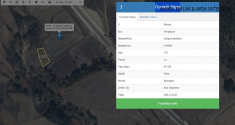SORGUNCUK AHİLER KÖYÜNDE 611 M2 TARLA KÖYE 700 MT ANA YOLA 1 PARSEL 215,000 TL.