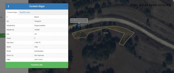 SORGUNCUK AHİLER KÖYÜNE 1 KM ANA YOLA 1300 MT MESAFESİ OLAN  1095 M2 YOLA CEPHE TARLA 385,000 TL
