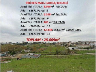 Kocaeli Darıca, Piri Reiste 4 Adet Yatırımlık Tarla