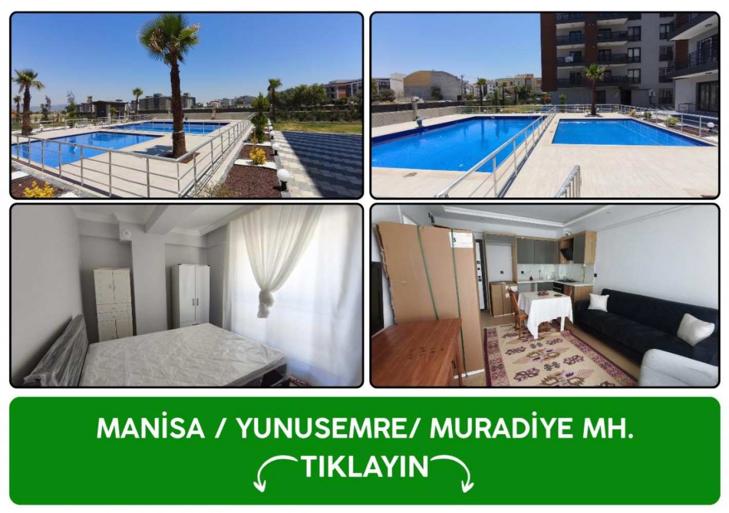 Manisa Muradiye 1+1 Havuzlu  Site içi Ara Kat Sıfır Eşyalı