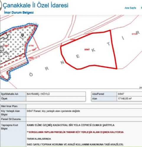 Bayramiç Köylü Köyünde otobana cepheli SATILIK TARLA lar