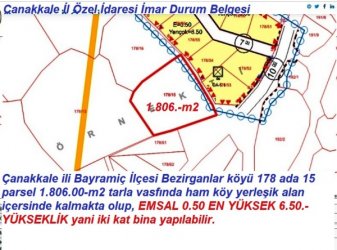 Çanakkale ili Bayramiç ilçesi Bezirganlar Köyü içi İMARLI ARSA