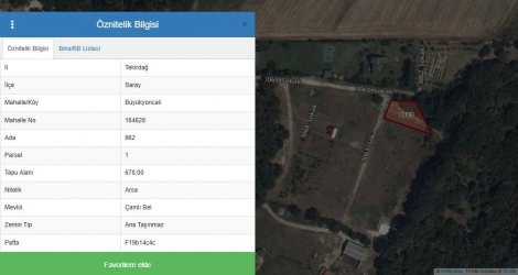 TEKİRDAĞ SARAY BÜYÜKYONCALI MÜSTAKİL TAPULU 678m2 SATILIK ARSA