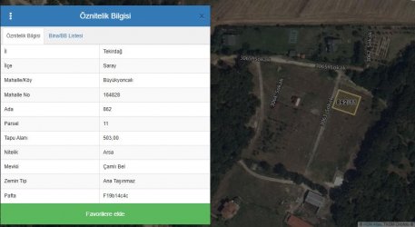 TEKİRDAĞ SARAY BÜYÜKYONCALI CAMLIBEL MÜSTAKİL 503m2 SATILIK ARSA