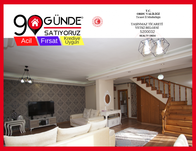 REALTY-ORDU`DAN BAHÇELİEVLERDE  BAHÇELİ SATILIK 180 m² DUBLEX